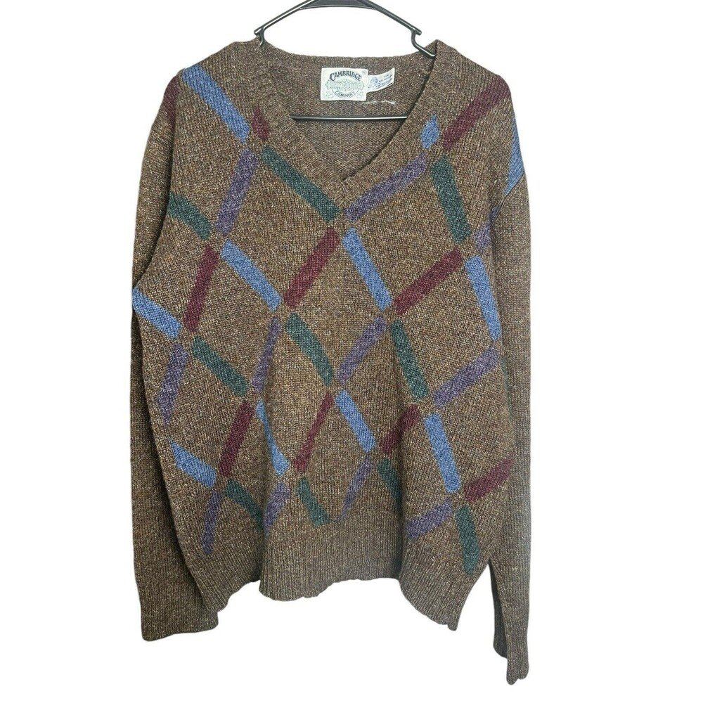 Cambridge Dry Goods Shetland Wool Sweater‎ XL Argyle Pullover Made in British
